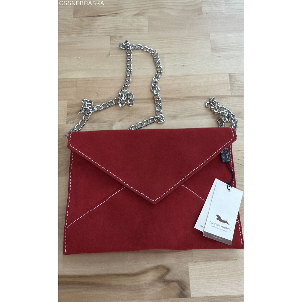 Creazioni Maurizio‎ Red Suede Envelope Crossbody Bag NWT Silver Hardware